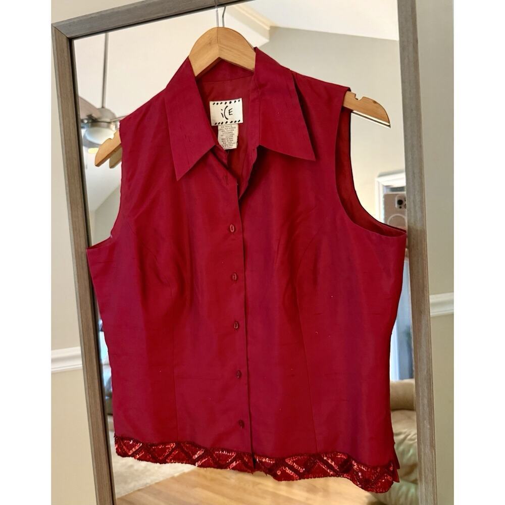 The IcE Suit Coral Silk Top Women's Large NWT